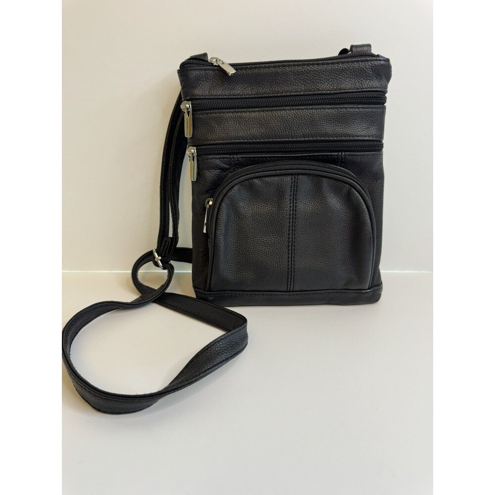 Marshal Real Leather Shoulder Handbag Cross Body Organizer Pockets Bags Black